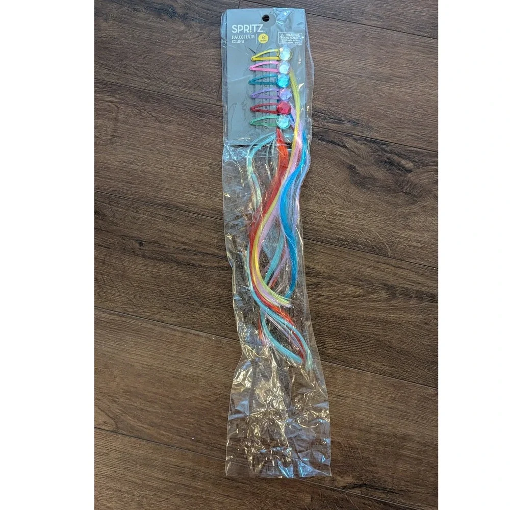 Spritz Faux Hair Clips 6 Count Rainbow Synthetic Hair Extensions Gem‎ Snap Clips